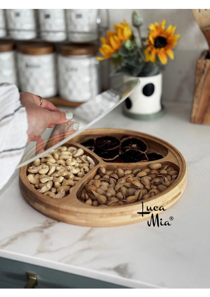 Bambu Bölmeli Kapaklı Çerezlik 24 cm