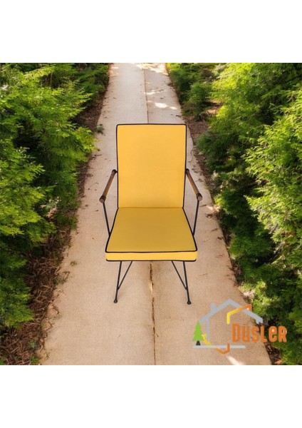 Sarı Renkli Lacivert Biyeli Sırtlı Sandalye Minderi 5 cm modelleri