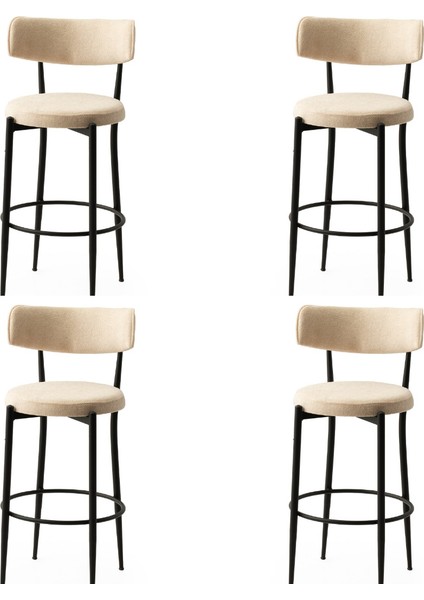 4 Adet Gözde Bar Sandalye Bukle Kumaş Siyah Metal Iskelet