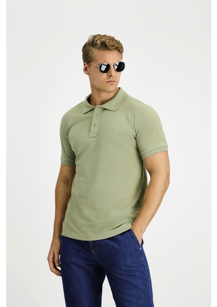 Slim Fit Dar Kesim Pamuk Kıvrılmaz Polo Yaka Tişört