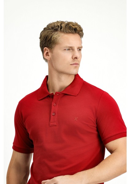 Slim Fit Dar Kesim Pamuk Kıvrılmaz Polo Yaka Tişört