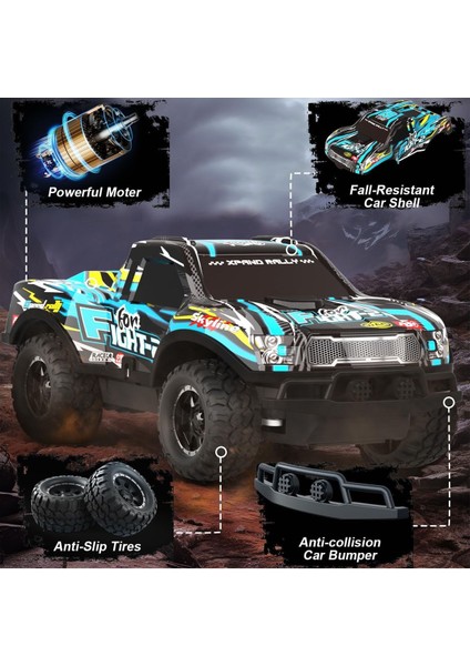 1:24 Full Fonksiyon LED Işıklı Şarjlı 2.4ghz Uzaktan Kumandalı Off Road Yarış Arabası Mavi modelleri