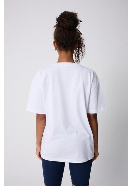 Lama Karikatür Baskılı Oversize Pamuklu Beyaz Unisex T-Shirt fiyatları