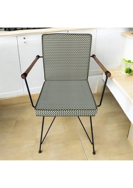 Yeşil Zikzak Desenli Yeşil Biyeli Sırtlı Sandalye Minderi 5 cm