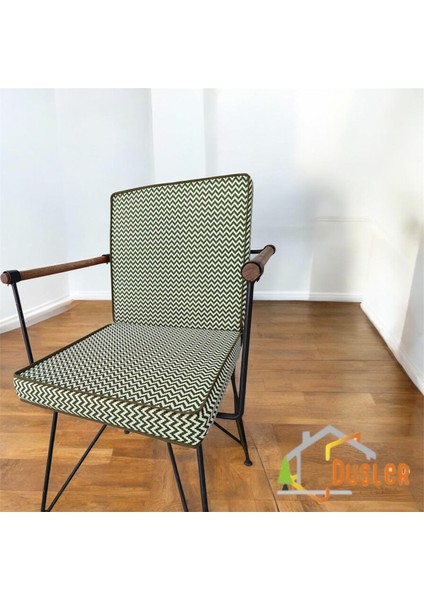 Yeşil Zikzak Desenli Yeşil Biyeli Sırtlı Sandalye Minderi 5 cm modelleri