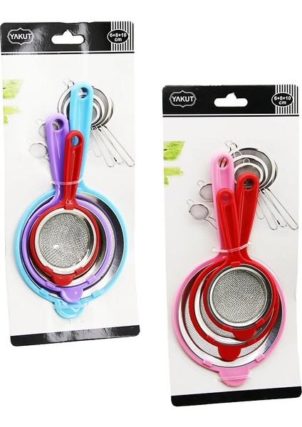 3pcs Set Mini= 6CM-8CM-10CM Tel Süzgeç Renkli Plastik Sap - Çerçeve (5047)