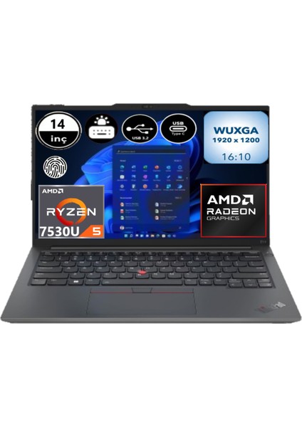 Thinkpad E14 Gen 5 21JR0009TX Ryzen 5 7530U 16 GB Ram 512 GB SSD 14" Wuxga Windows 11 Pro Taşınabilir Bilgisayar + Elektropasaj Çanta