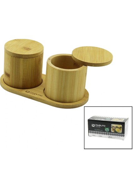 2pcs Ahşap Bambu Baharatlık YUVARLAK=8X8ALTLIK=9.5X19.5ÇEVİR Aç-Mıknatıslı Kapak (5047)