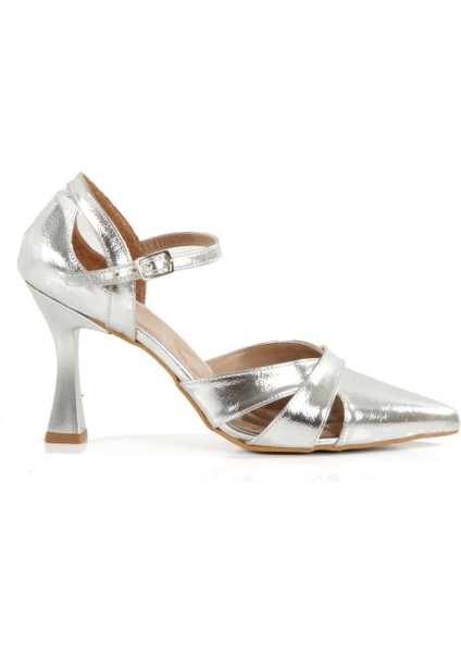 Clara Gümüş Dekolte Stiletto Yüksek Kadeh Topuklu Abiye Ayakkabı fırsatları
