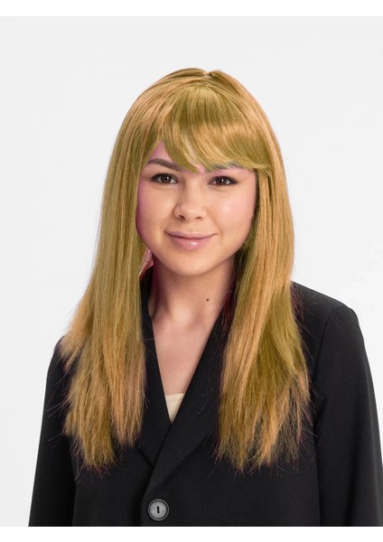Altın Renk Düz Kesim Içi Astarlı Uzun Parti Peruğu