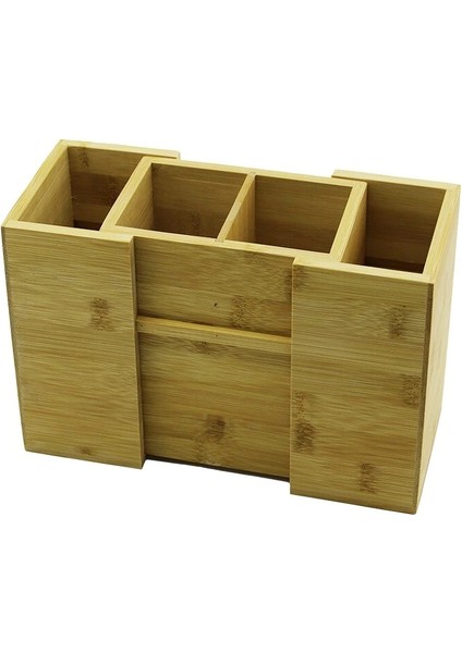 Aç-Kapa - 2+2 Bölmeli Tezgah Üstü Bambu - Ahşap Kaşıklık (5047)