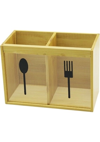 2 x Kare Bölmeli Ahşap Bambu Kaşıklık Şeffaf Pvc Pencereli 2 x 9X9CM (5047)