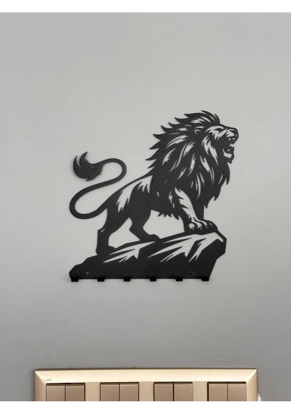 Heybetli Kükreyen Aslan Kral Metal Duvar Anahtar Askısı Anahtarlık Ev Ofis Garaj Askılığı 23X23X2 cm