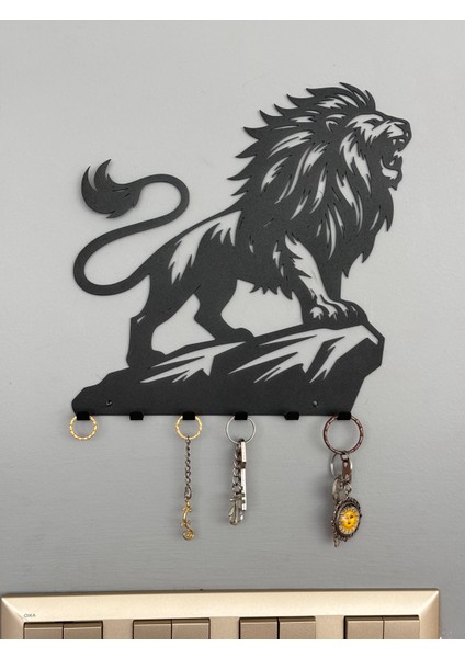 Heybetli Kükreyen Aslan Kral Metal Duvar Anahtar Askısı Anahtarlık Ev Ofis Garaj Askılığı 23X23X2 cm modelleri