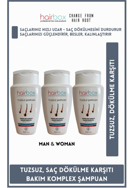 HAİRBOX Erkek Şampuan, Saç Bakım Şampuanı, Keratin (3 Adet)