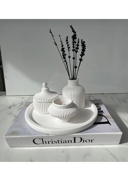 Dekoratif 4 Parça Hediyelik Eşya Bir Adet 24 cm Tepsi 1 Adet Pampas Vazo 1 Adet Tealight Mumluk 1 Adet Dekoratif Kapaklı Kutu Vazo Seti Hediyelik Eşya Takımı fiyatları