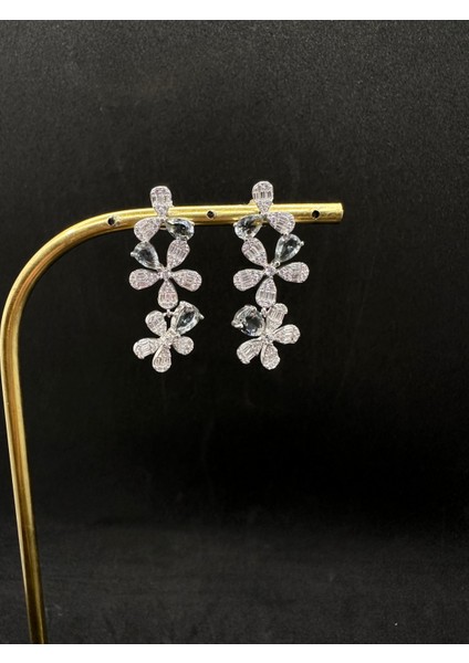 Iki Çiçekli Sallantılı Ithal Gümüş Küpe