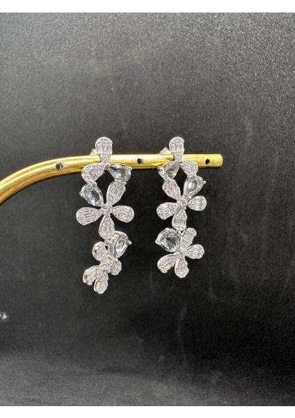 Iki Çiçekli Sallantılı Ithal Gümüş Küpe modelleri