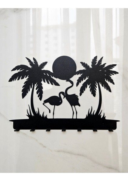 Flamingo Güneş Manzaralı Metal Duvar Anahtar Askısı Anahtarlık Summer ,vibe