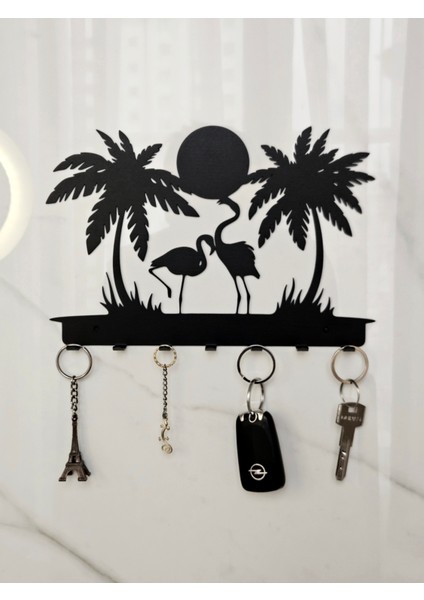 Flamingo Güneş Manzaralı Metal Duvar Anahtar Askısı Anahtarlık Summer ,vibe modelleri