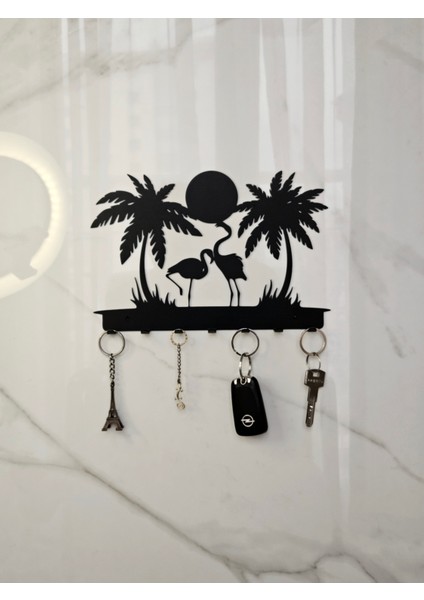 Flamingo Güneş Manzaralı Metal Duvar Anahtar Askısı Anahtarlık Summer ,vibe indirimleri