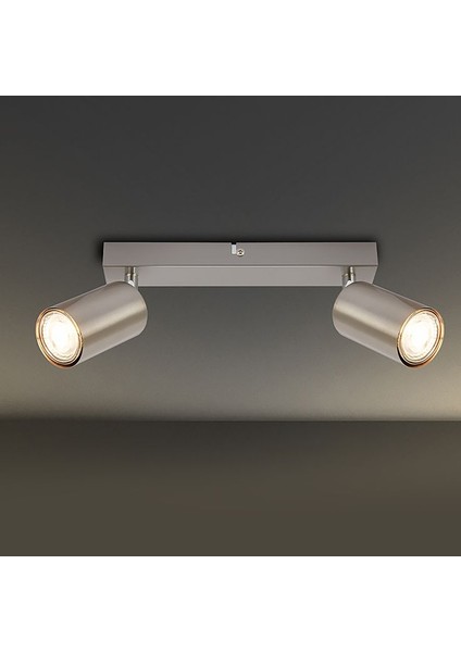 Retro Metal Inox 2 Li 180 Derece Hareketli LED Spot Avize Beyaz Ampullü