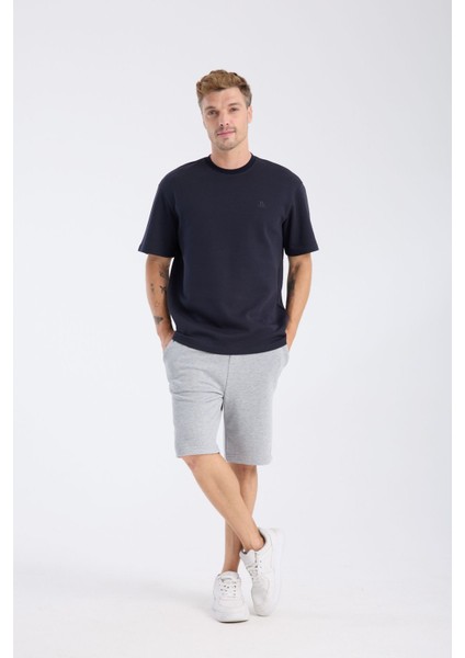 Erkek Loose Fit Yarım Kollu T-Shirt Lacivert fiyatları