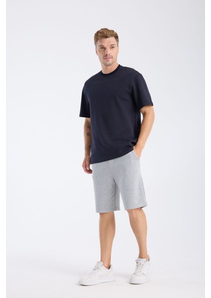 Erkek Loose Fit Yarım Kollu T-Shirt Lacivert modelleri