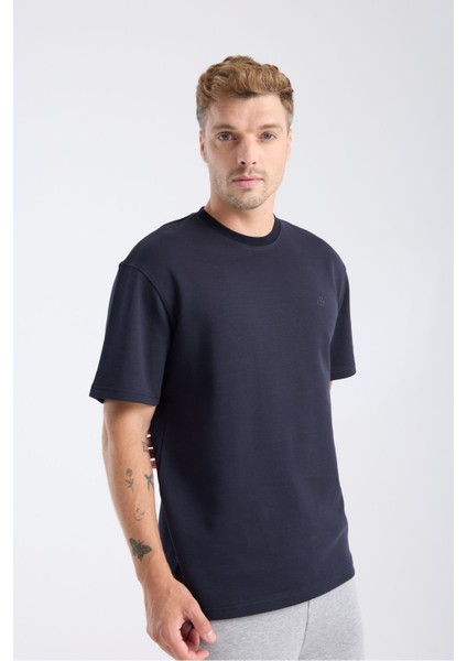 Erkek Loose Fit Yarım Kollu T-Shirt Lacivert indirimleri