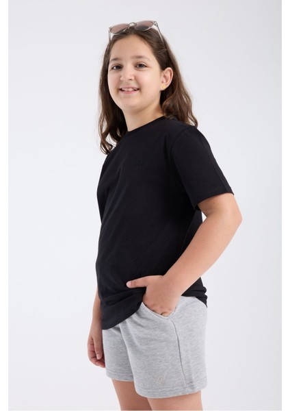 Kız Çocuk Regular Fit Yarım Kollu T-Shirt Siyah
