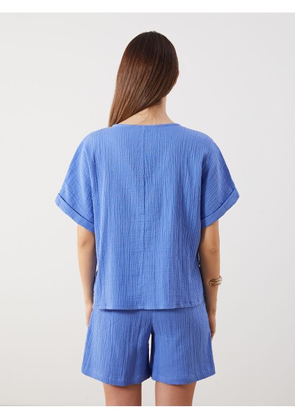 Yeni Sezon V Yaka Dokulu Onu Fiyonklu Muslin Bluz - S5QB37Z8 fırsatları