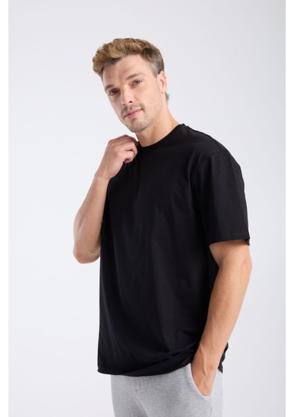 Erkek Loose Fit Yarım Kollu T-Shirt Siyah