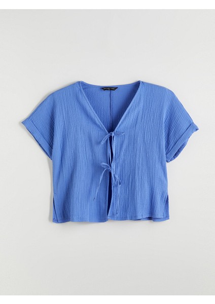 Yeni Sezon V Yaka Dokulu Onu Fiyonklu Muslin Bluz - S5QB37Z8 indirimleri