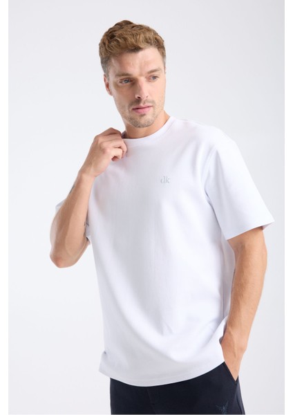 Erkek Loose Fit Yarım Kollu T-Shirt Beyaz