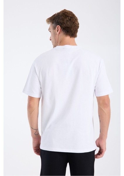 Erkek Loose Fit Yarım Kollu T-Shirt Beyaz modelleri