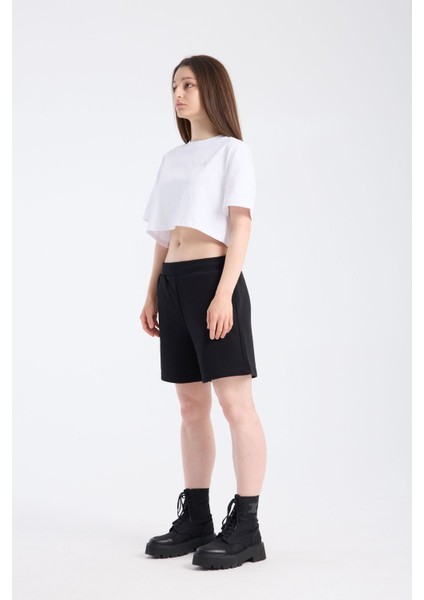Kadın Crop Yarım Kollu T-Shirt Beyaz