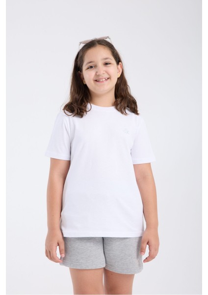 Kız Çocuk Regular Fit Yarım Kollu T-Shirt Beyaz