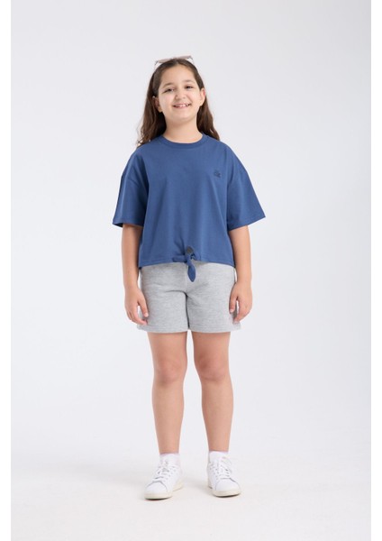 Kız Çocuk Crop Yarım Kollu T-Shirt Indigo fiyatları