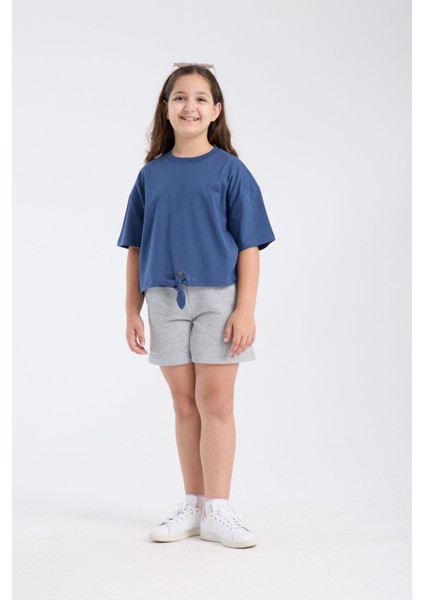 Kız Çocuk Crop Yarım Kollu T-Shirt Indigo modelleri
