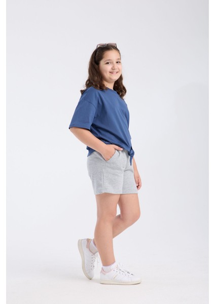 Kız Çocuk Crop Yarım Kollu T-Shirt Indigo fırsatları