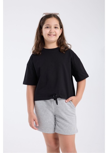 Kız Çocuk Crop Yarım Kollu T-Shirt Siyah fiyatları