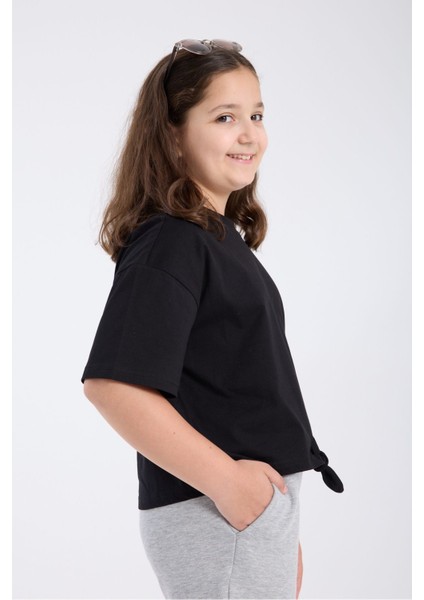 Kız Çocuk Crop Yarım Kollu T-Shirt Siyah fırsatları