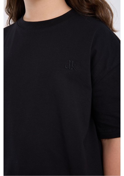 Kız Çocuk Crop Yarım Kollu T-Shirt Siyah indirimleri