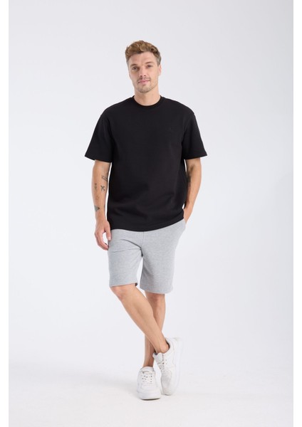 Erkek Loose Fit Yarım Kollu Kalın T-Shirt Siyah