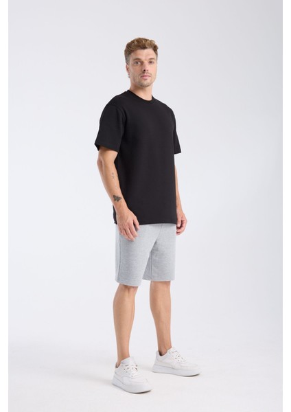 Erkek Loose Fit Yarım Kollu Kalın T-Shirt Siyah modelleri