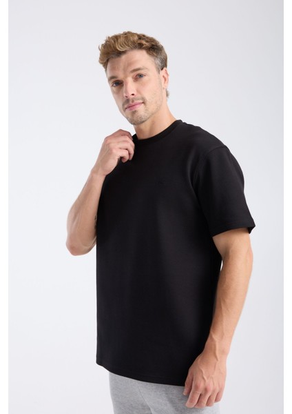 Erkek Loose Fit Yarım Kollu Kalın T-Shirt Siyah fırsatları