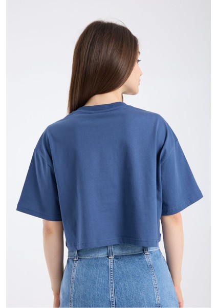 Kadın Crop Yarım Kollu T-Shirt Indigo indirimleri