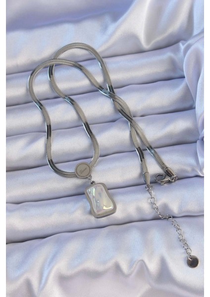 316L Çelik Gümüş Renk Italyan Zincir Ezme Taşlı Kolye fiyatları