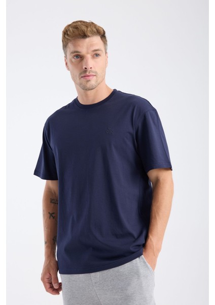 Erkek Loose Fit Yarım Kollu T-Shirt Lacivert