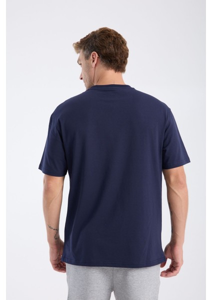 Erkek Loose Fit Yarım Kollu T-Shirt Lacivert fiyatları